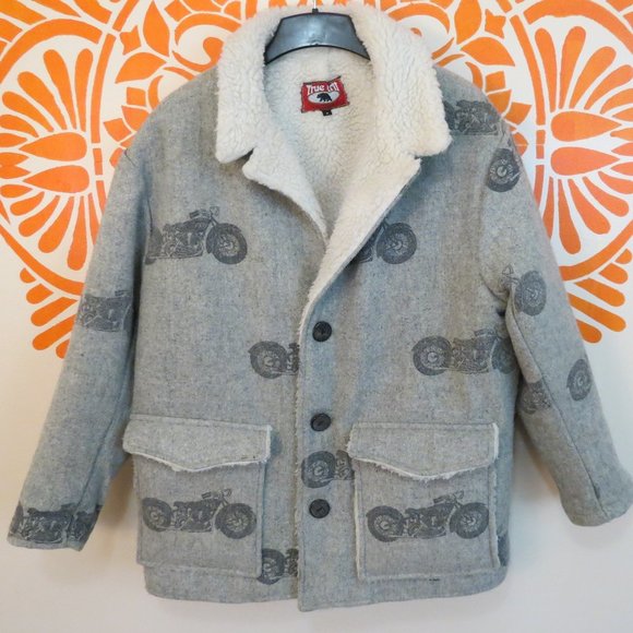 True Grit Other - Men's Wool Sherpa Winter Coat With Motorcycles L
